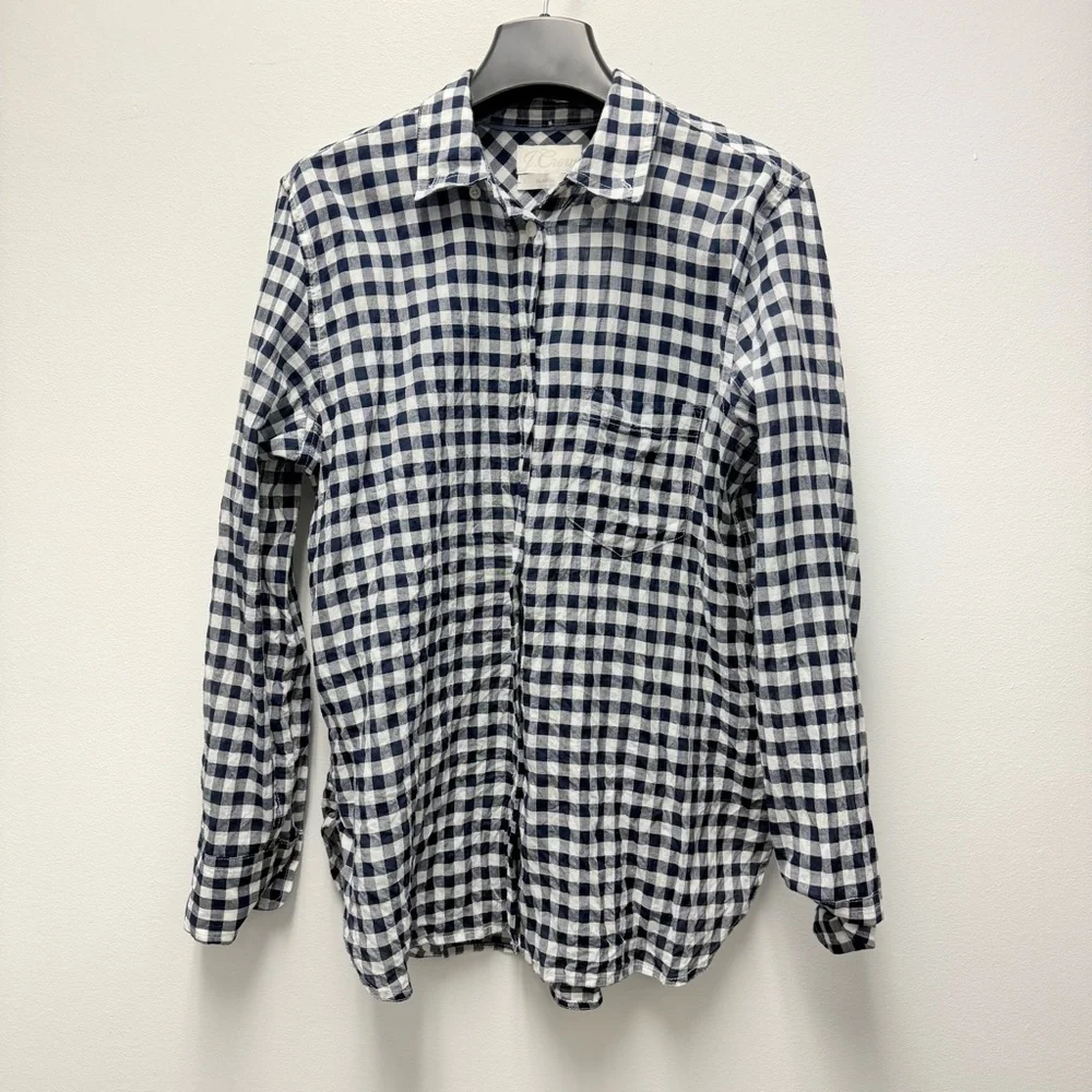 J. Crew Gingham Lightweight Cotton Button Down Shirt, Navy & White | 6